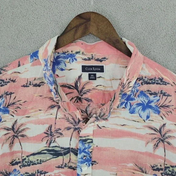 Club Room Mens Hawaiian Shirt XXL Pink & Blue Floral Cotton/Linen 5CT - Picture 6 of 7